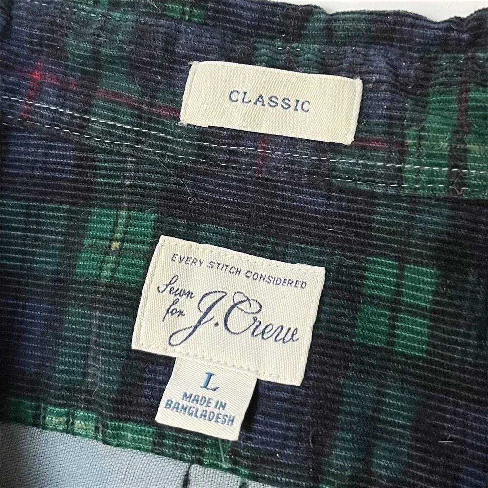 J. Crew Garment Dyed Corduroy Workshirt Large blue green‎ plaid shirt shacket